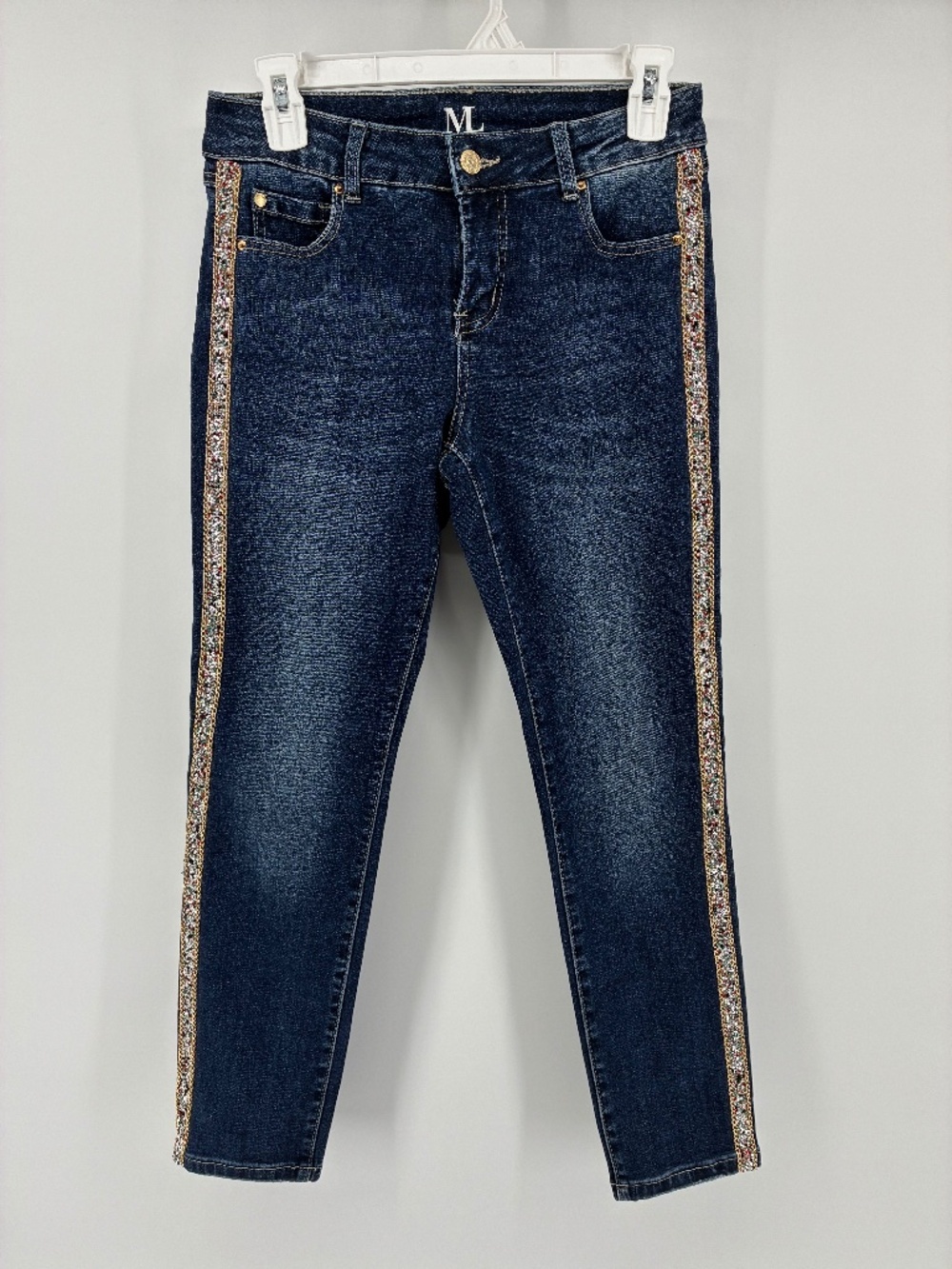 Women's Dark Blue Skinny Jeans with Embellishments